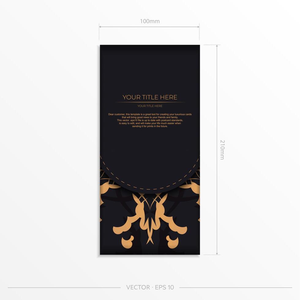 Stylish Preparing postcards in black with Indian patterns. Vector Template for print design of invitation card with mandala ornament.
