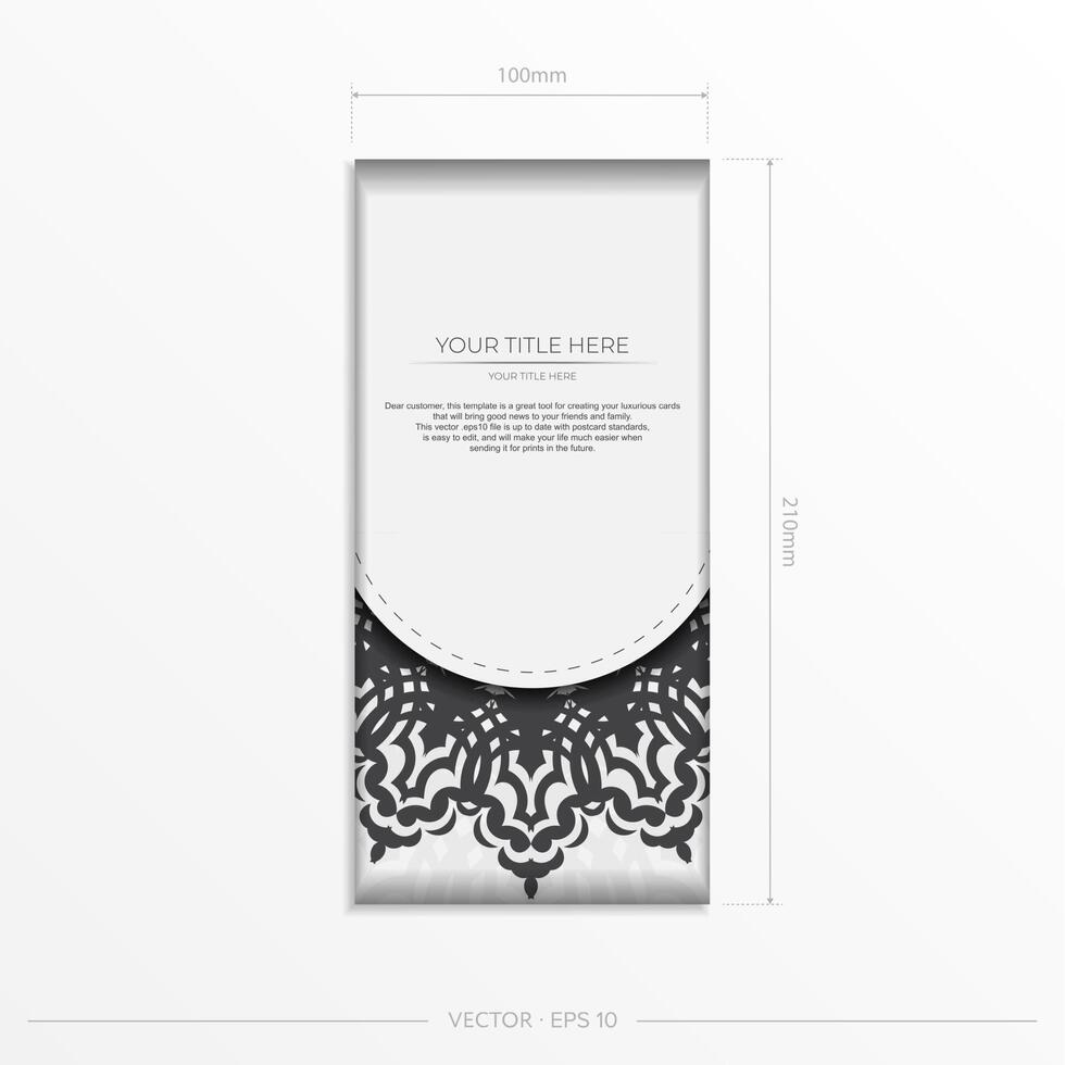 Preparing postcards in white with black patterns. Vector Template for print design of invitation card with mandala ornament.