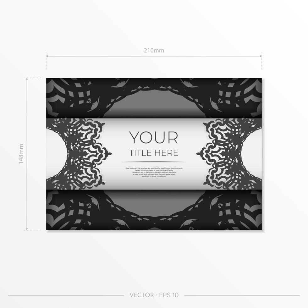 Vector postcards in white with black patterns. Invitation card design with mandala ornament.