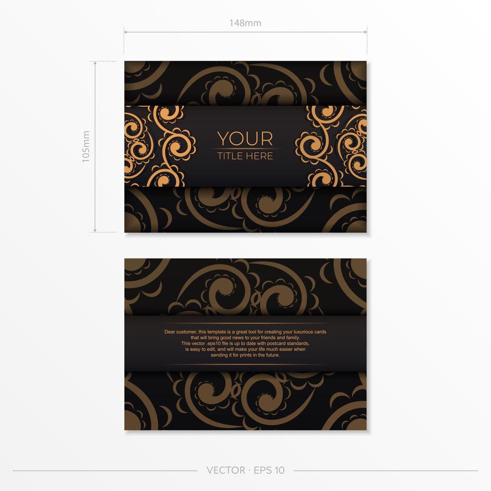 Rectangular Preparing postcards in black with Indian patterns. Template for print design invitation card with mandala ornament. vector