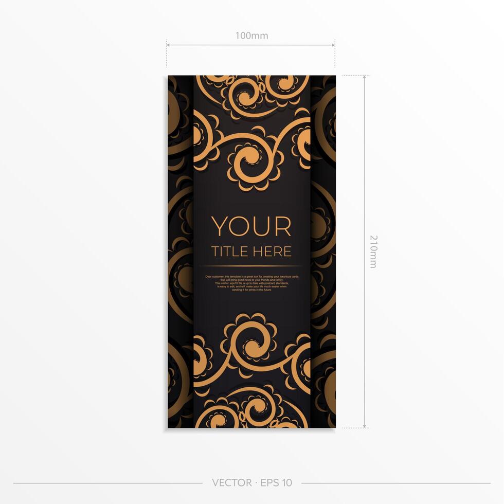 Rectangular postcards in black with Indian patterns. Invitation card design with mandala ornament. vector