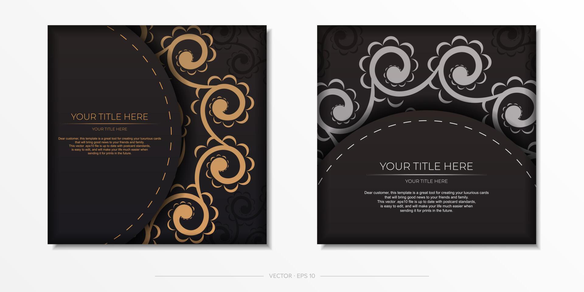 Two black and gold business cards with a floral pattern vector