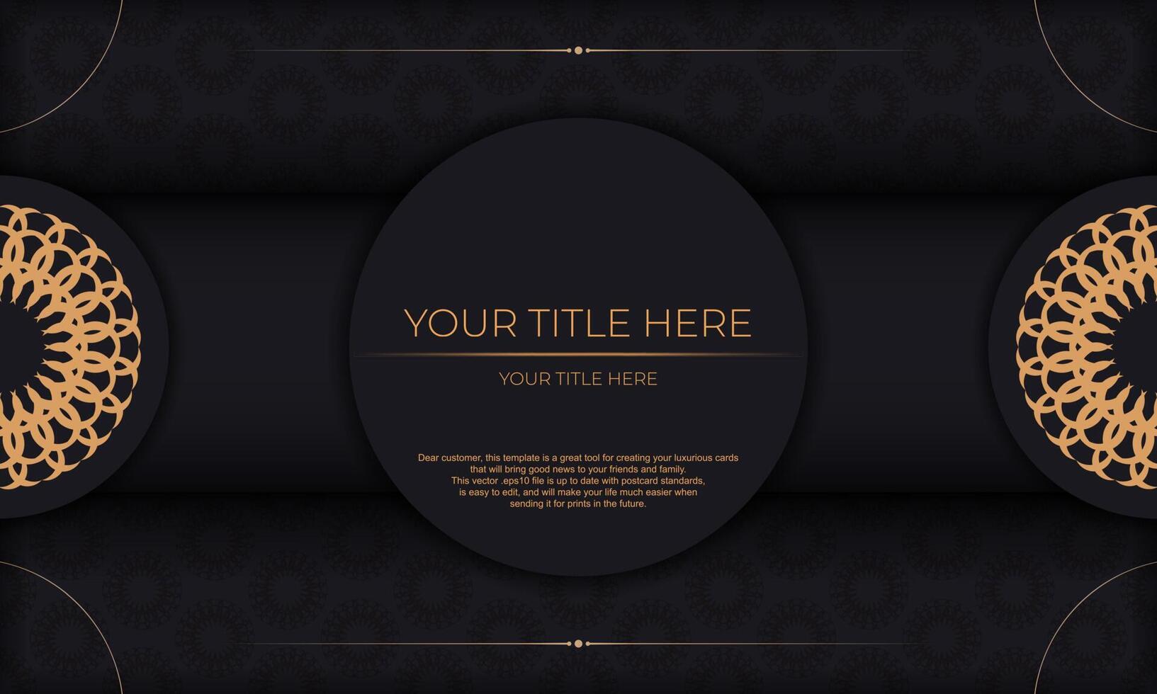 Invitation card design with luxurious patterns. Black banner with greek luxury ornaments and place for your text. vector