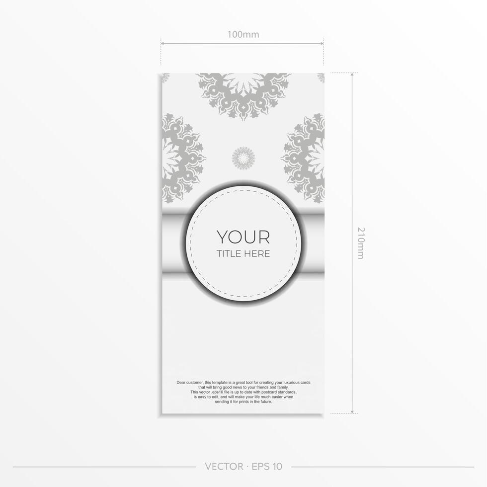 Stylish white postcard design with luxurious Greek patterns. Stylish invitation with vintage ornament. vector
