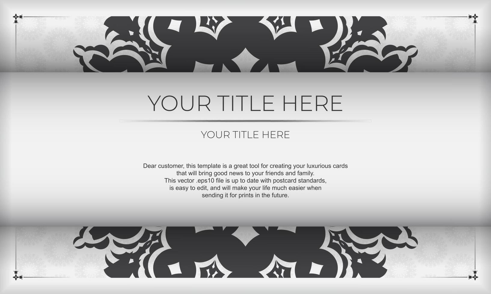 Template for design printable invitation card with luxurious patterns. White vector banner with greek luxury ornaments and place for your text.