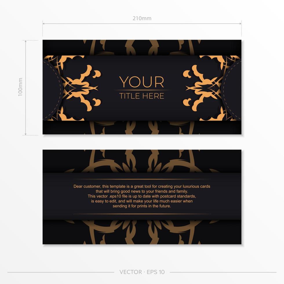 Set of postcards in black with Indian patterns. Invitation card design with mandala ornament. vector