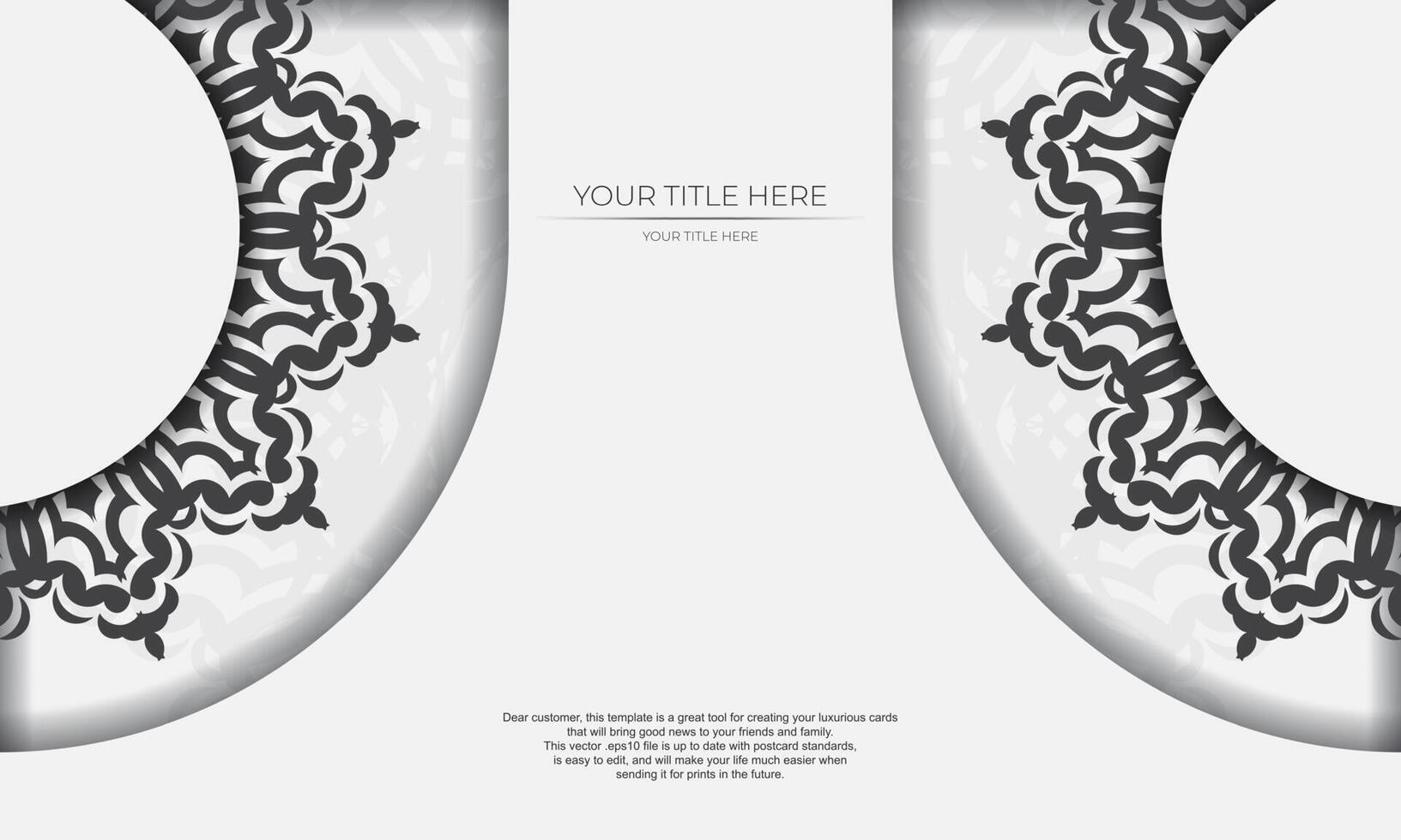 White background with black vintage ornaments and place for your text. Invitation card design with mandala ornament. vector