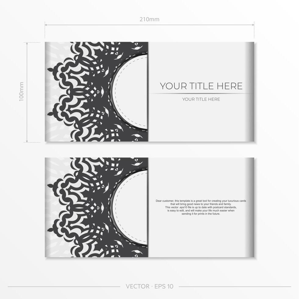 Preparing postcards in white with black patterns. Vector Template for print design of invitation card with mandala ornament.