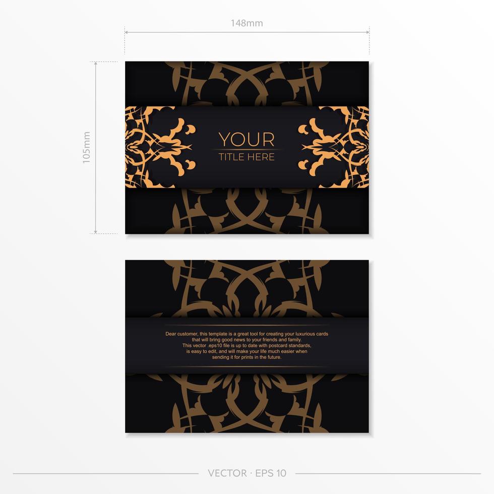 Set of Preparing postcards in black with Indian patterns. Template for print design invitation card with mandala ornament. vector