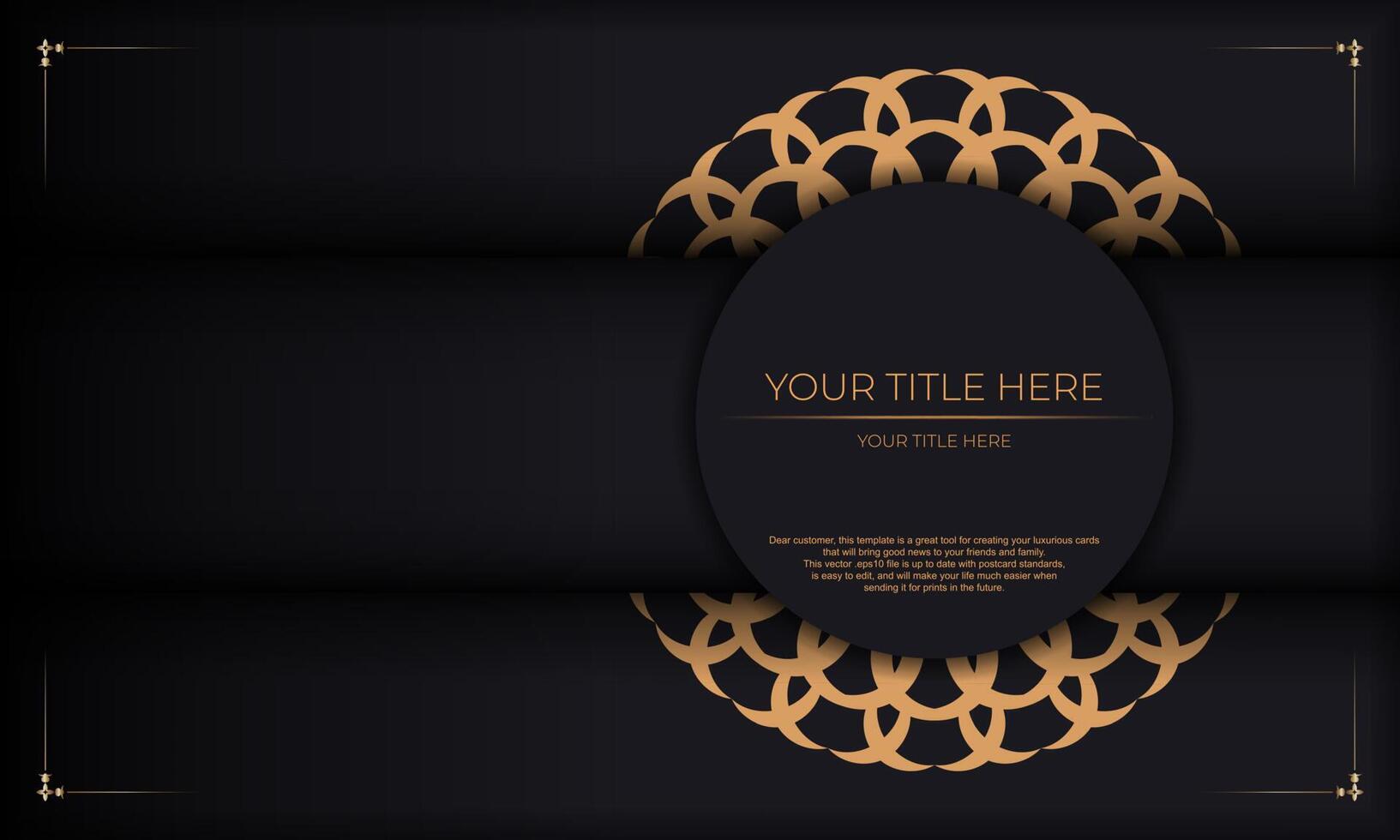 Invitation card design with luxurious patterns. Black banner with greek luxury ornaments and place for your text. vector
