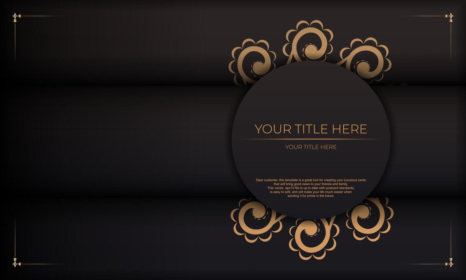 Black and gold background with a circular frame vector