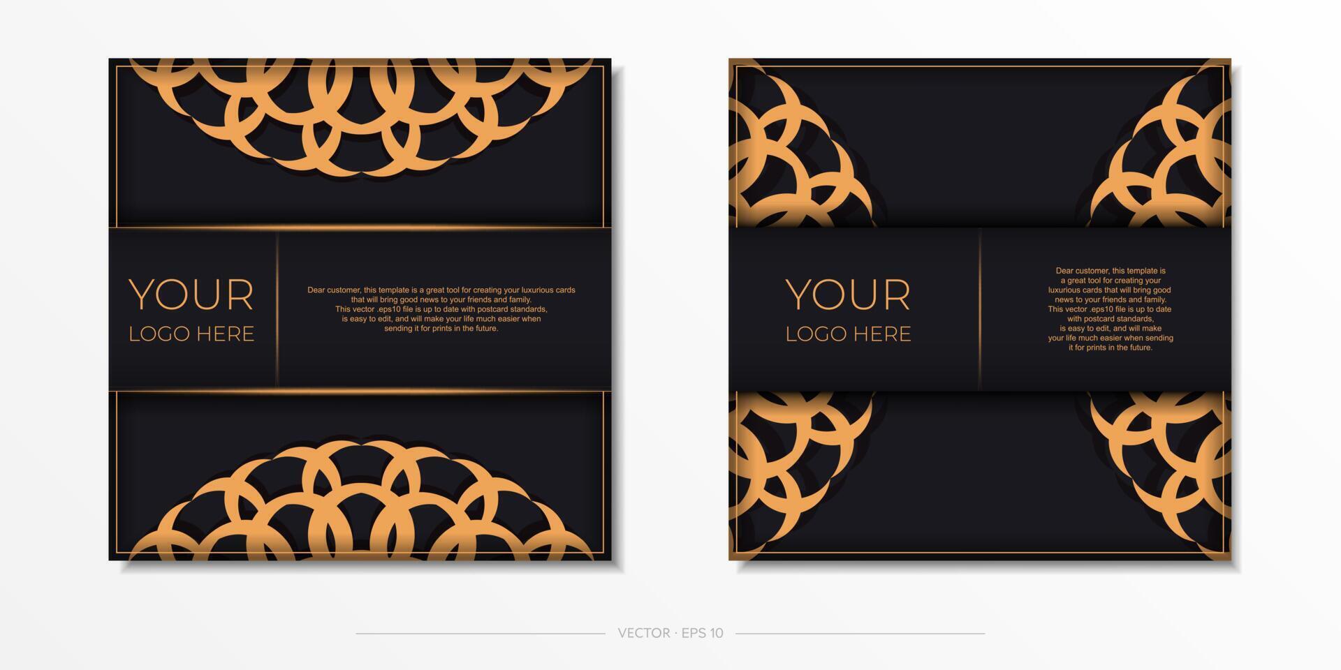 Vector invitation card with vintage ornament. Stylish postcard design in black with luxurious greek