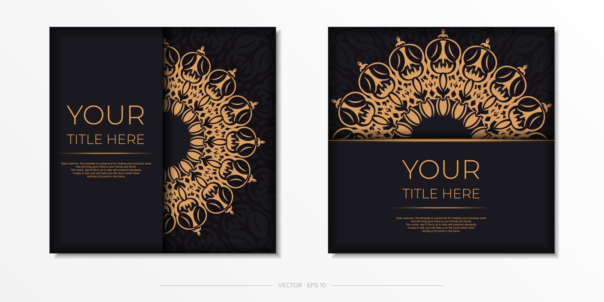 Square vector postcards in Black color with luxurious ornaments. Invitation card design with vintage patterns.