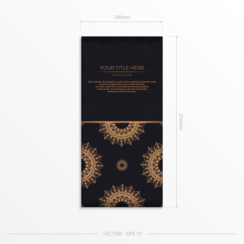 Rectangular postcards in Black with luxurious ornaments. Invitation card design with vintage patterns. vector