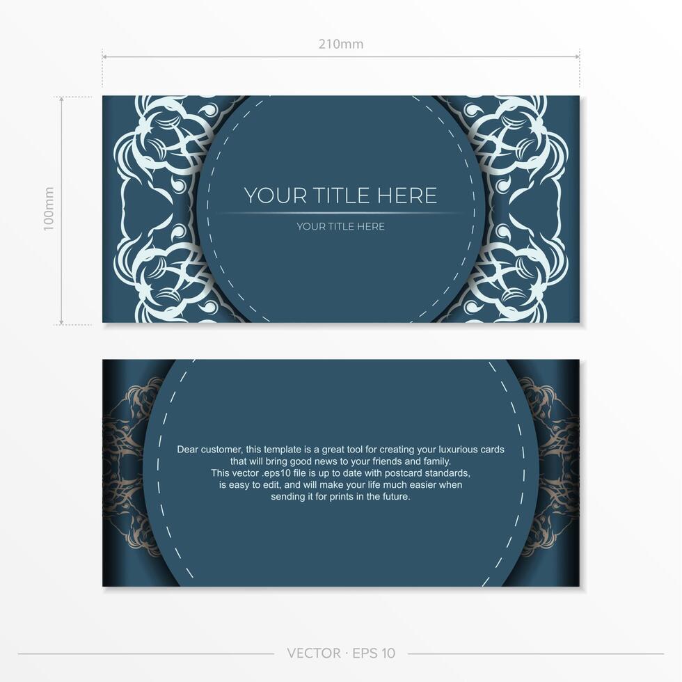 Rectangular Vector Prepare blue postcards with luxurious light patterns. Template for design printable invitation card with vintage ornament.