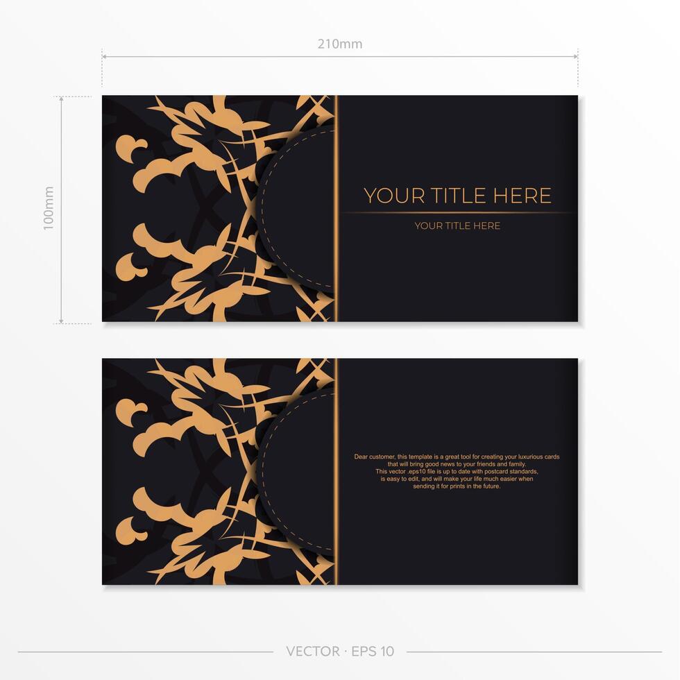 Set of Vector Preparing postcards in black color with Indian ornaments. Template for design printable invitation card with mandala patterns.