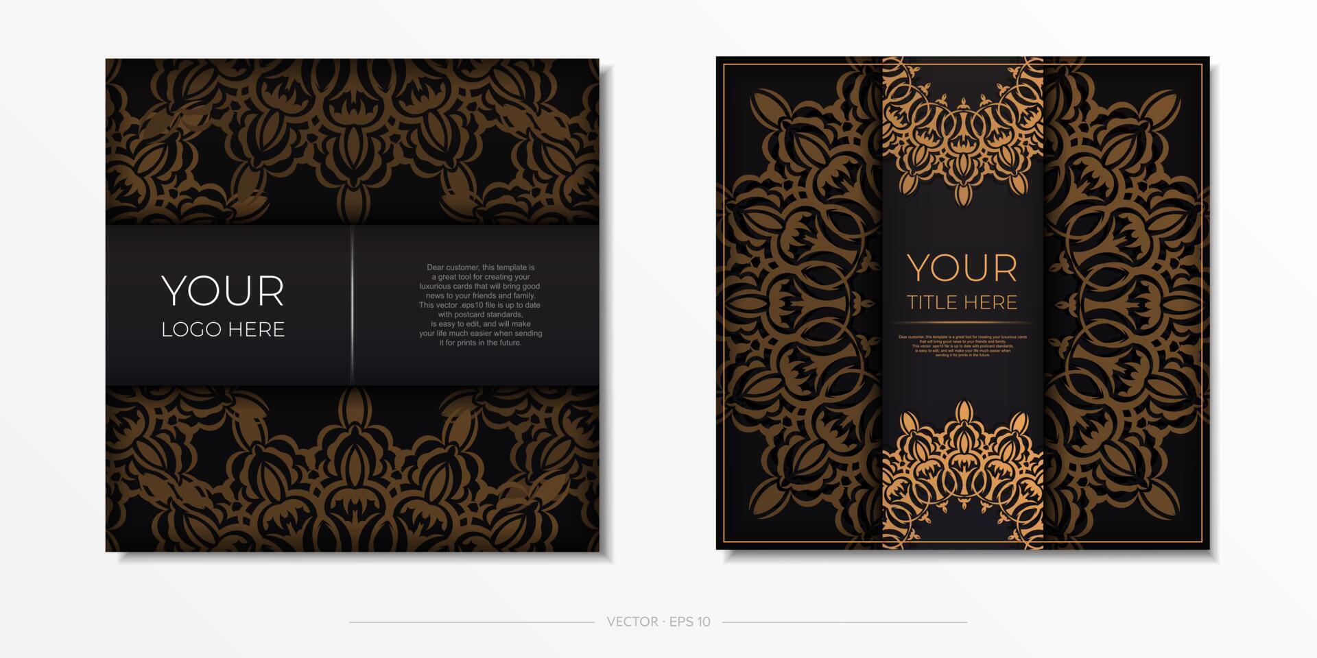 lujosas postales en negro con estampados vintage. diseño de tarjeta de invitación con mandala vector