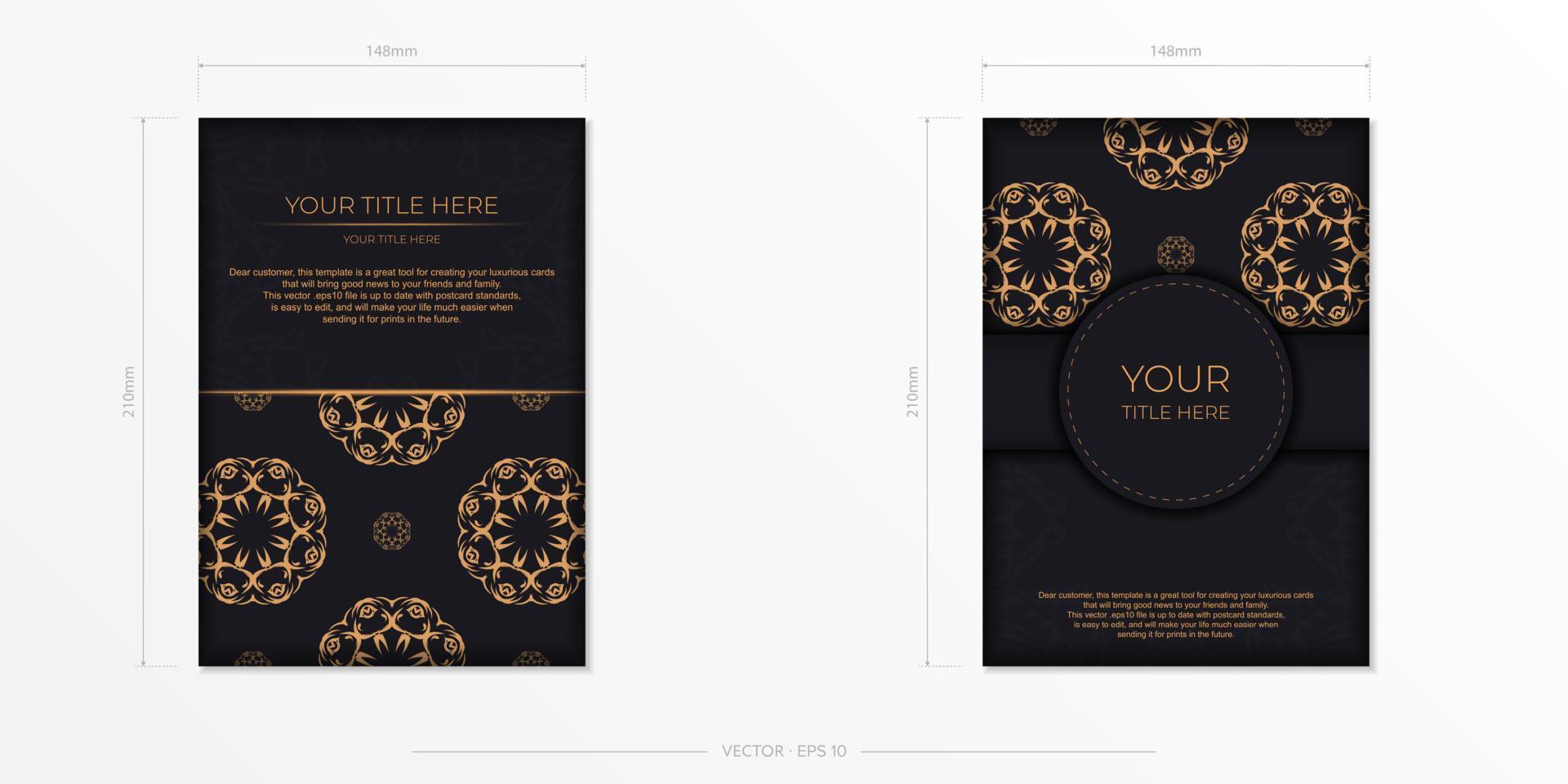 plantilla de postal rectangular de color oscuro con adorno abstracto. diseño de invitación listo para imprimir con patrones antiguos. vector