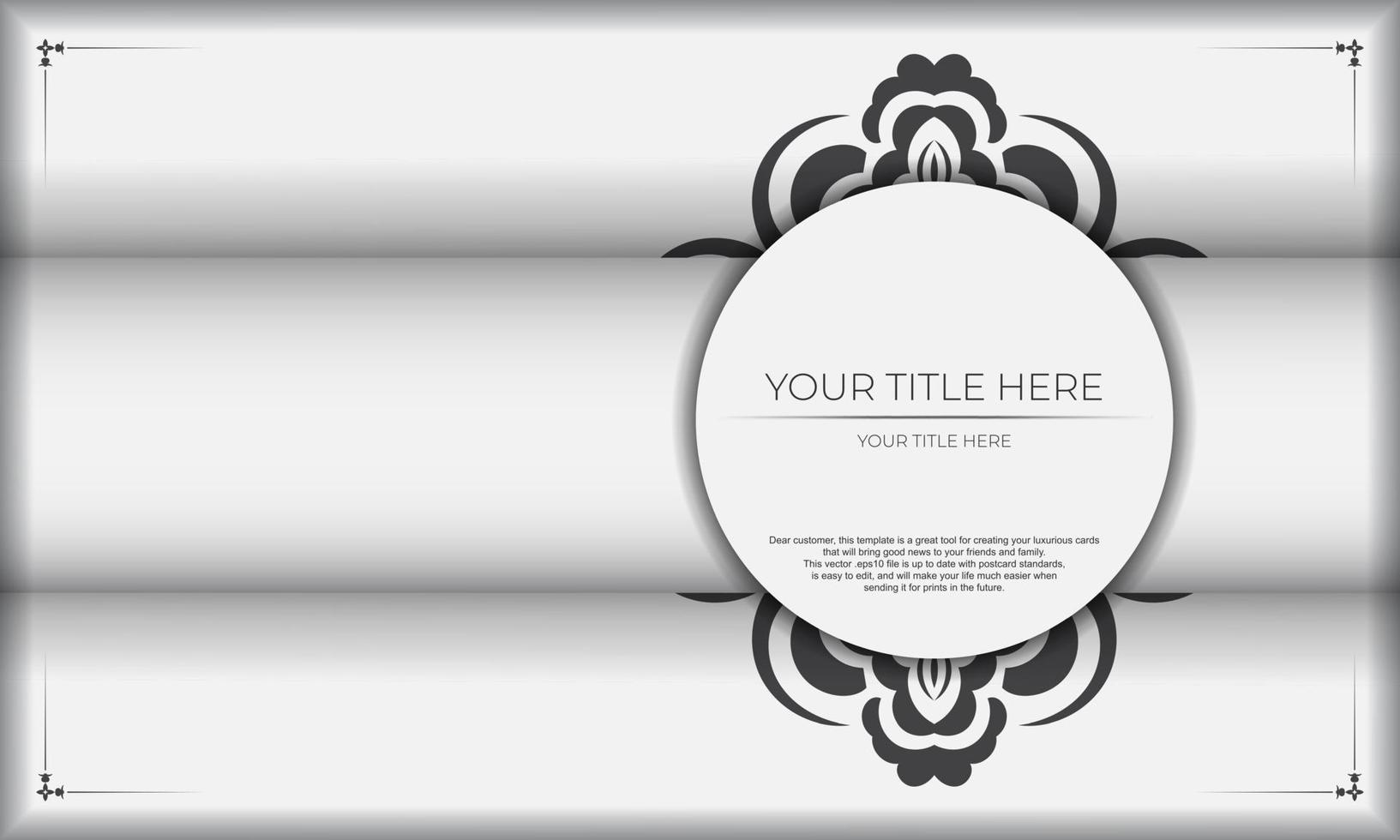 White banner of gorgeous vector patterns with mandala ornaments and place for your text. Invitation card design with mandala patterns.