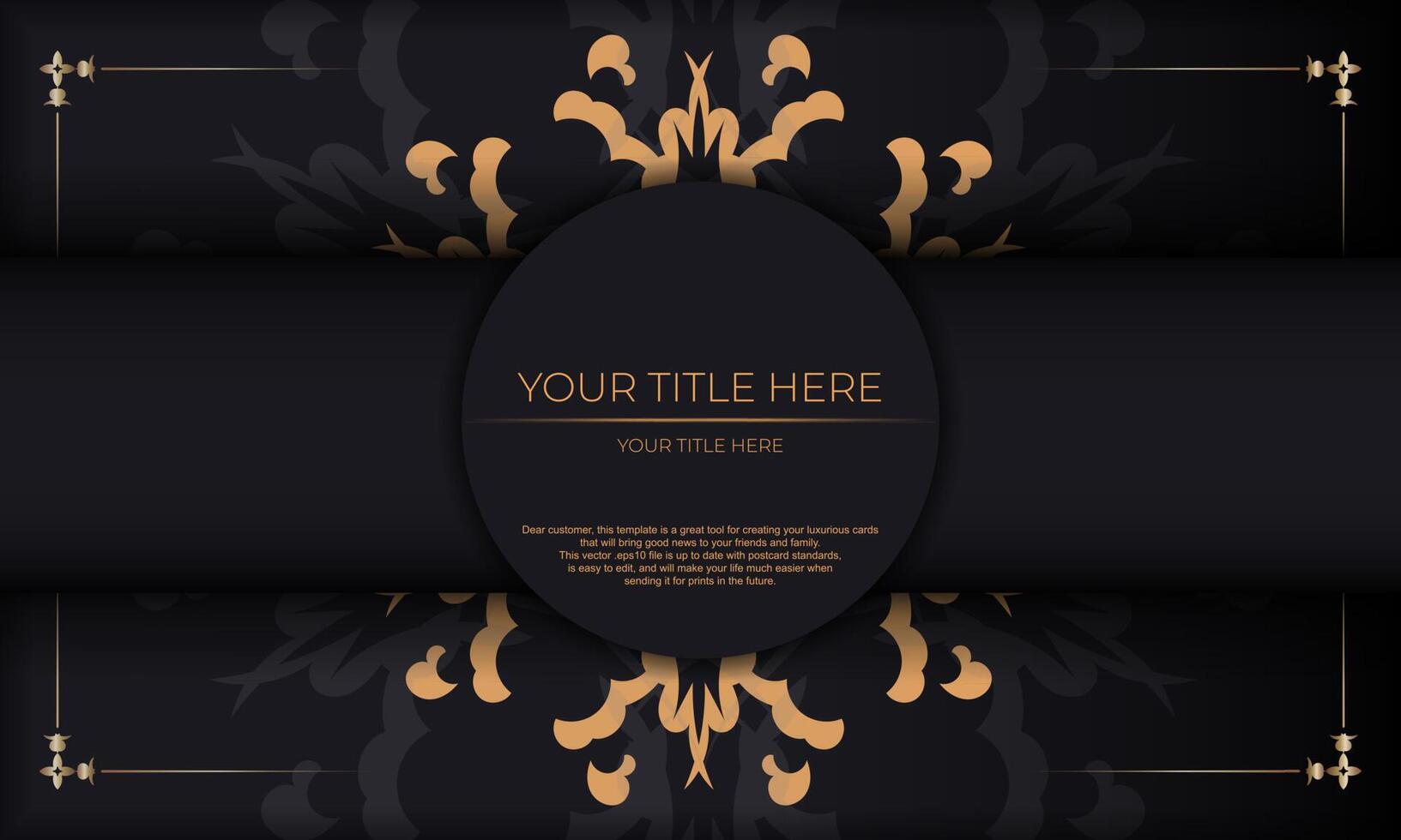 Black background with Indian vintage ornaments and place under the text. Print-ready invitation design with mandala ornament. vector