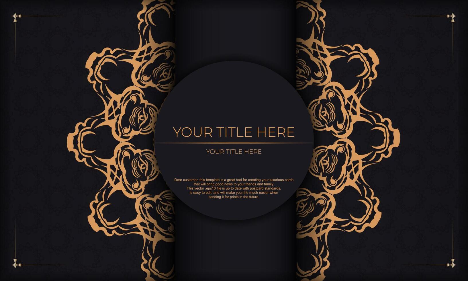 Black background with luxury golden vintage ornaments and place for your design. Template for print design invitation card with vintage ornament. vector