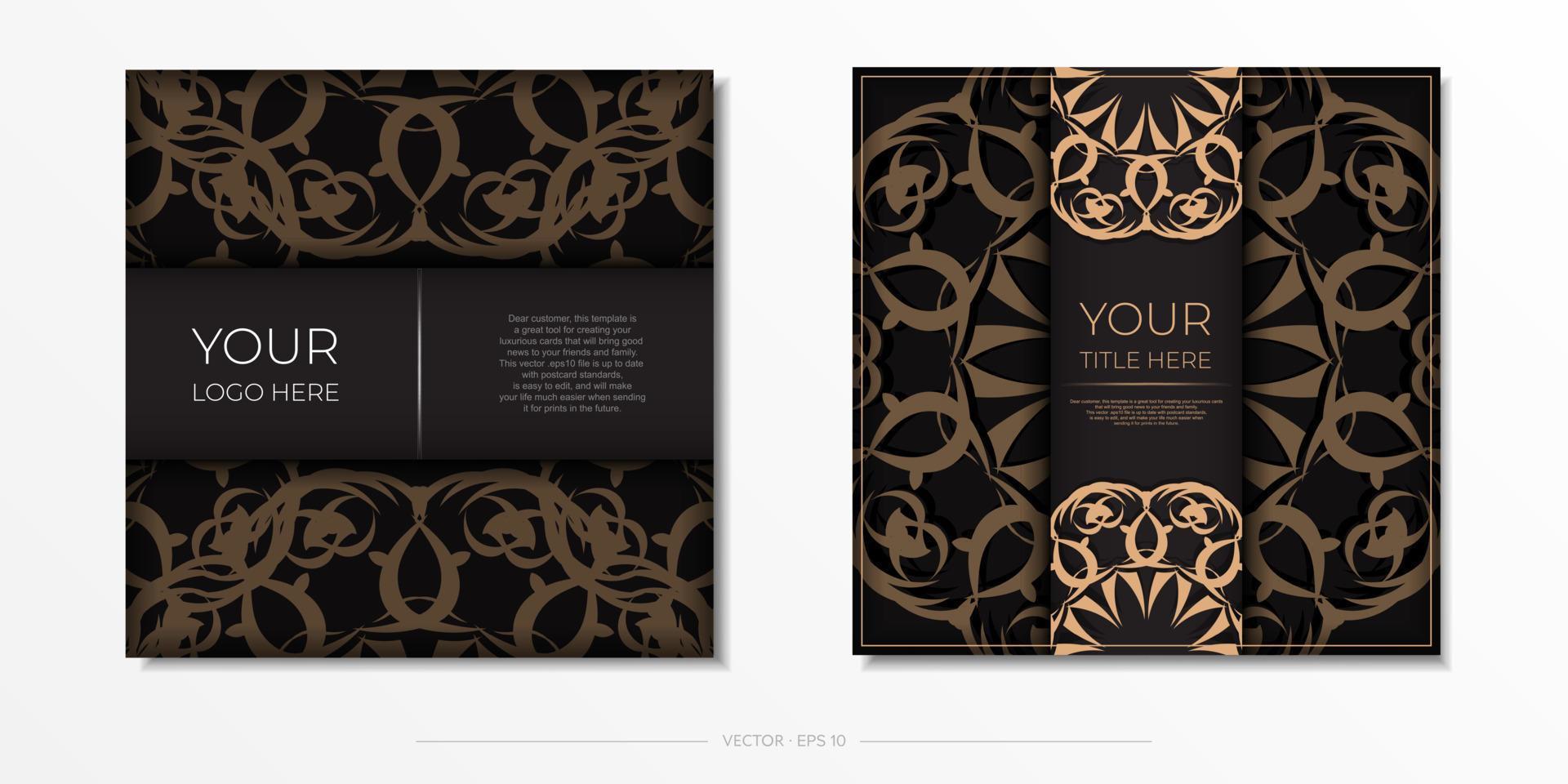 diseño de postal vectorial cuadrada en color negro con adornos de lujo. invitación elegante con patrones antiguos. vector