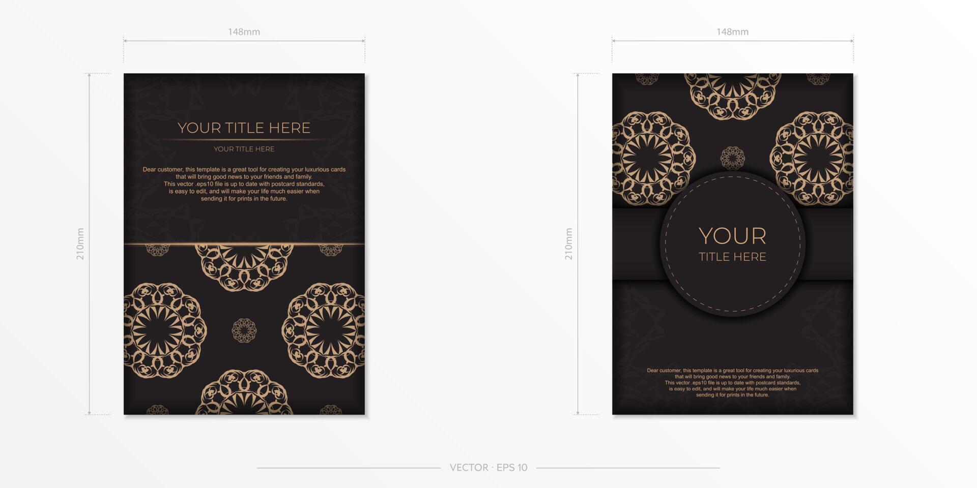 Two black and gold business cards with ornate patterns vector