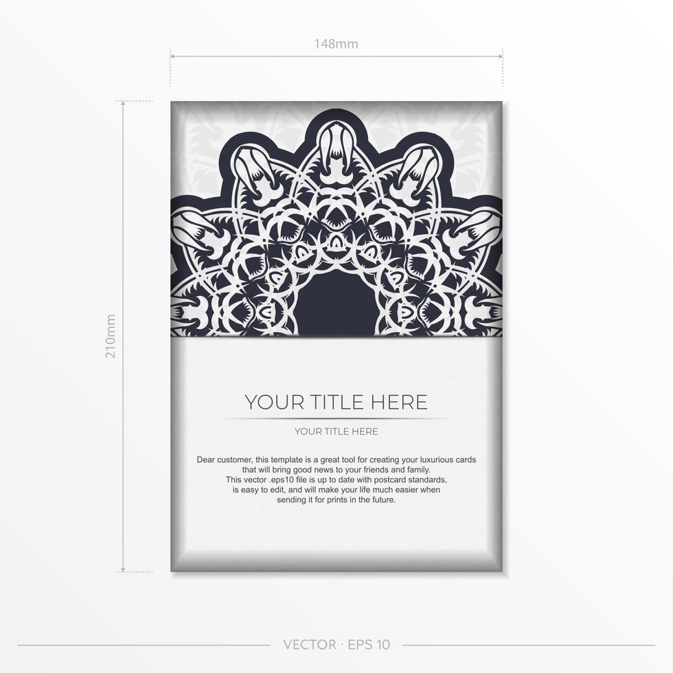 Vintage postcard in white color with abstract ornament. Vector design of invitation card with vintage patterns.