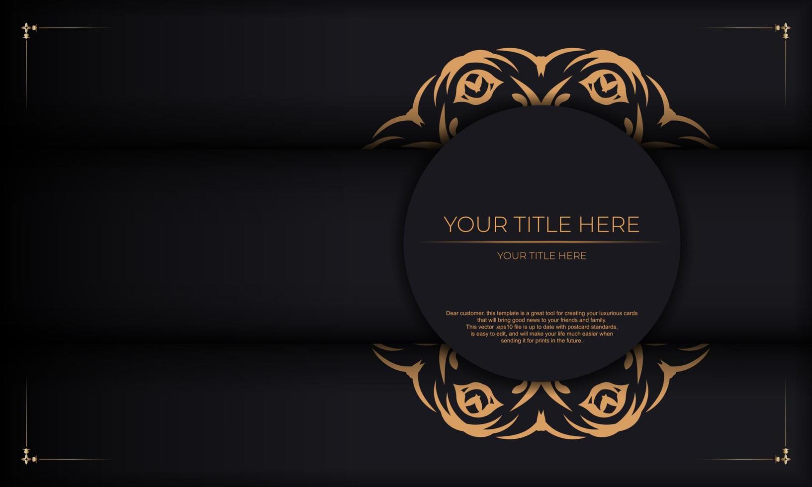 Black banner with abstract ornaments and place for your text. Invitation card design with vintage patterns. vector