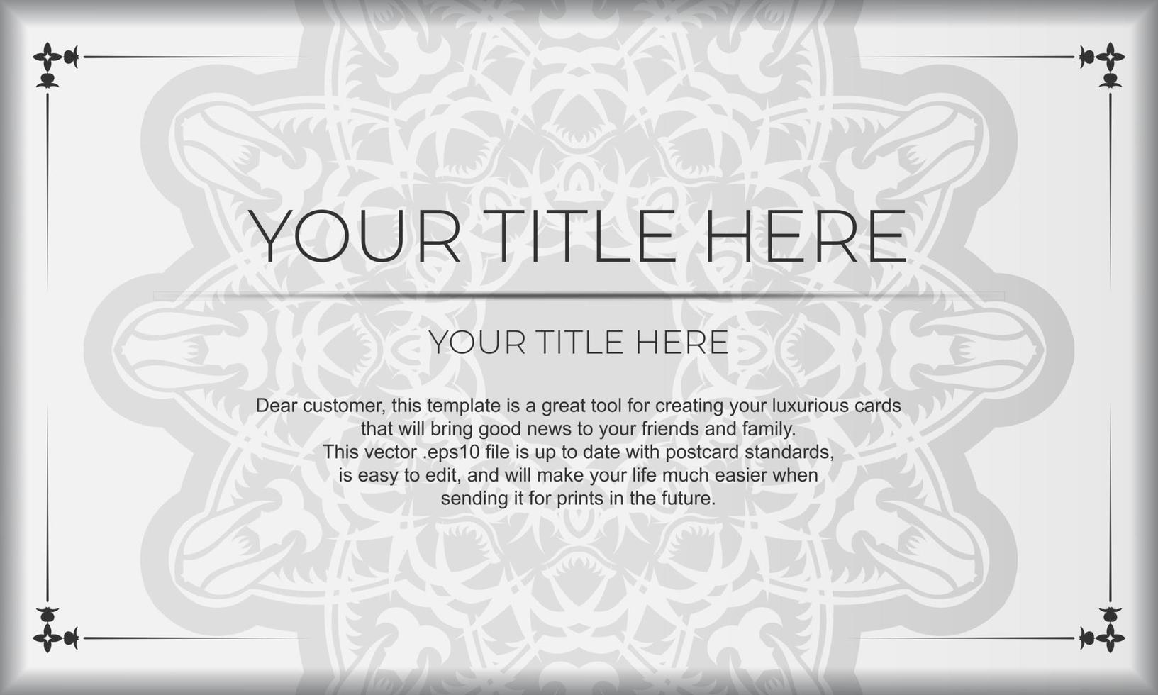 White luxury banner with abstract ornaments and place for your design. Template for print design invitation card with vintage patterns. vector