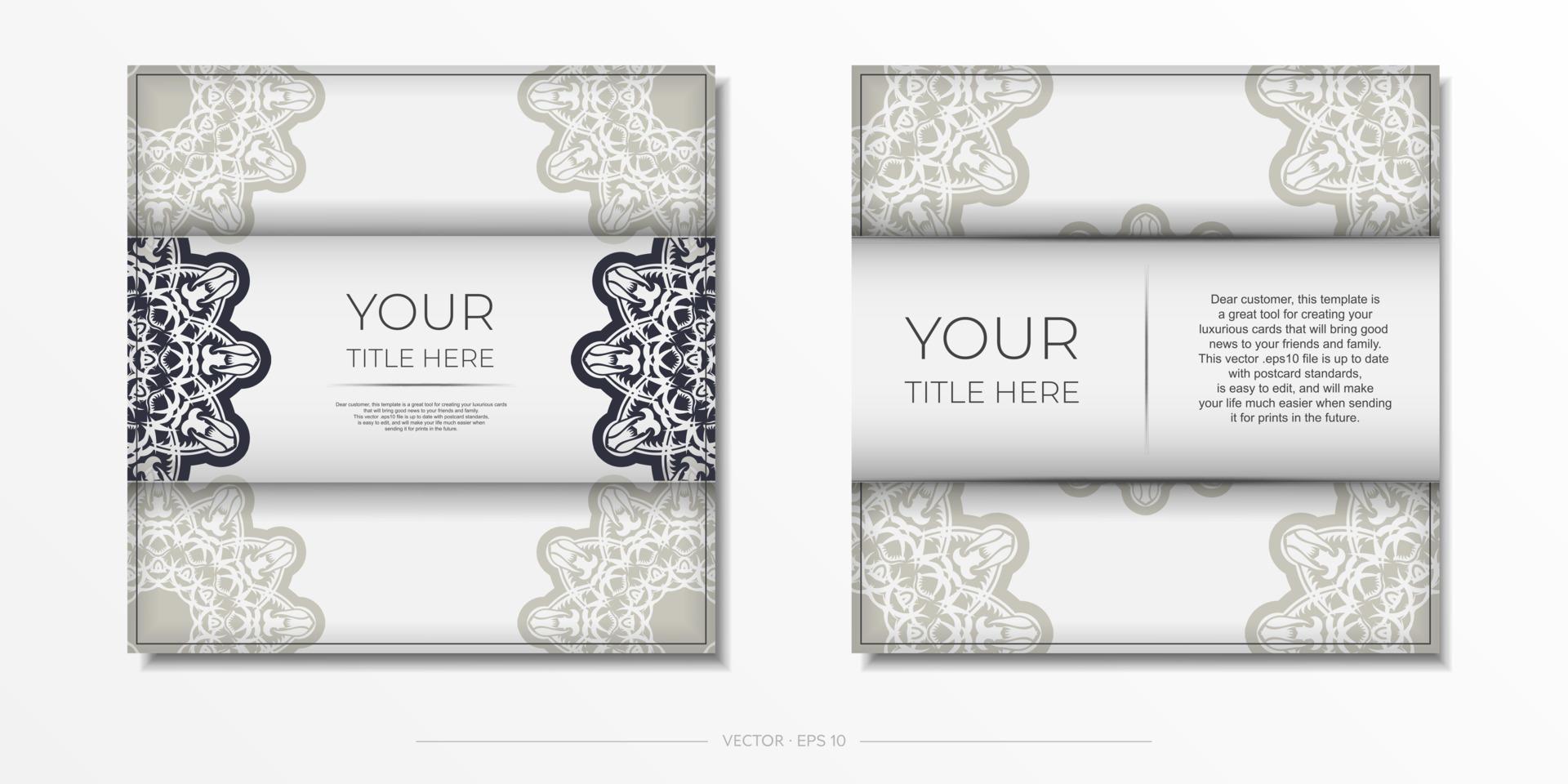 Vintage postcard in white color with abstract ornament. Vector design