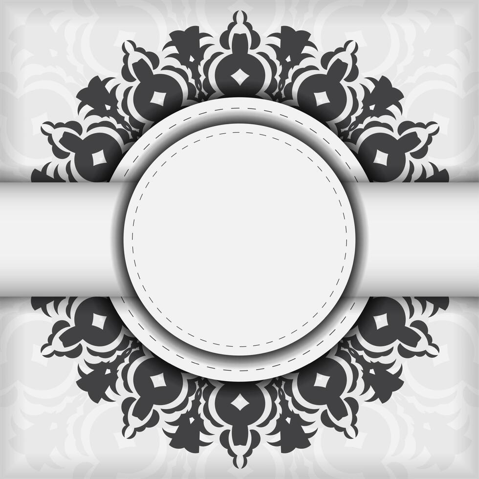 Stylish white postcard design with luxurious Greek ornaments. Vector invitation card with vintage patterns.