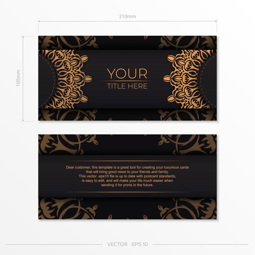 Luxurious vector postcards in black color with vintage patterns. Invitation card design with mandala ornament.