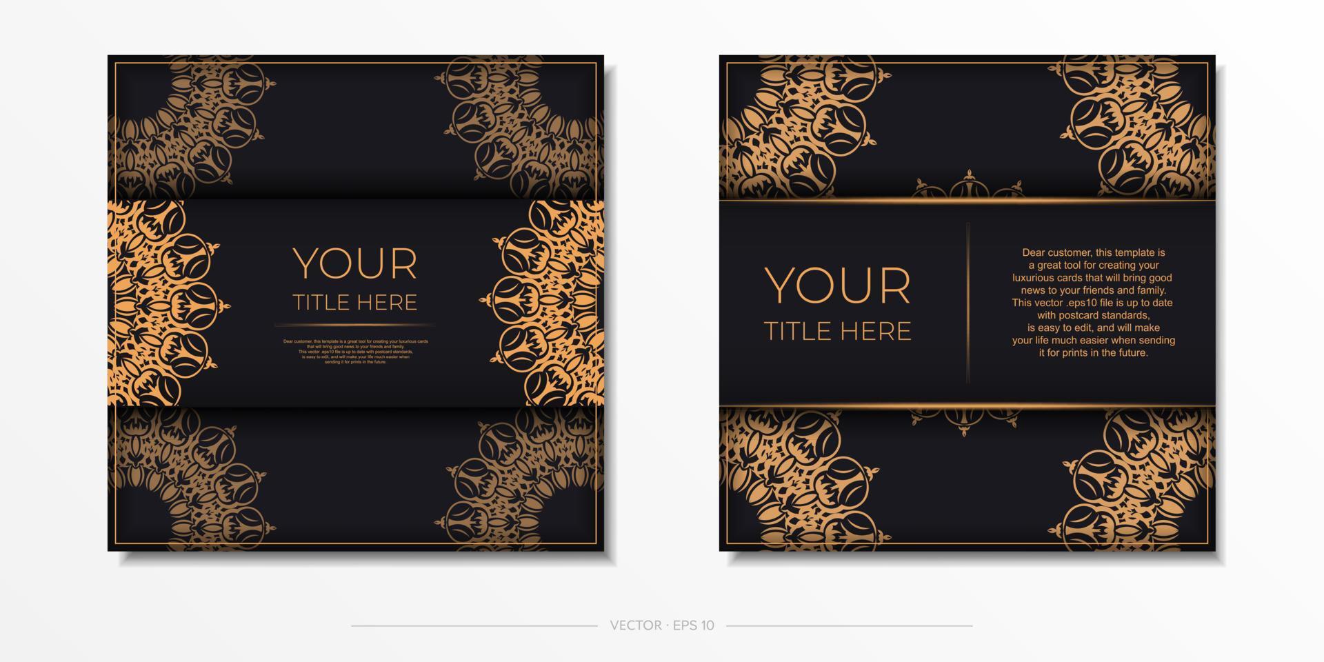 Square vector postcards in Black color with luxurious patterns. Invitation card design with vintage ornament.