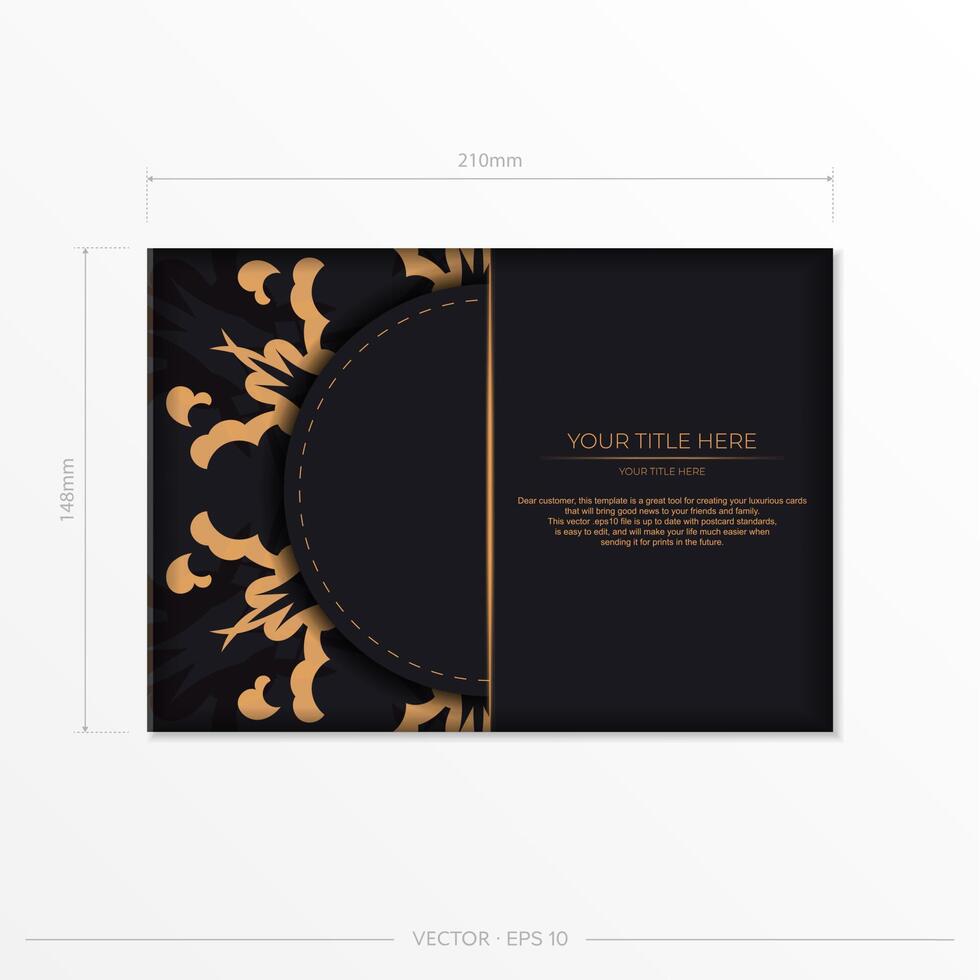 Stylish Preparing postcards in black with Indian patterns. Vector Template for print design of invitation card with mandala ornament.