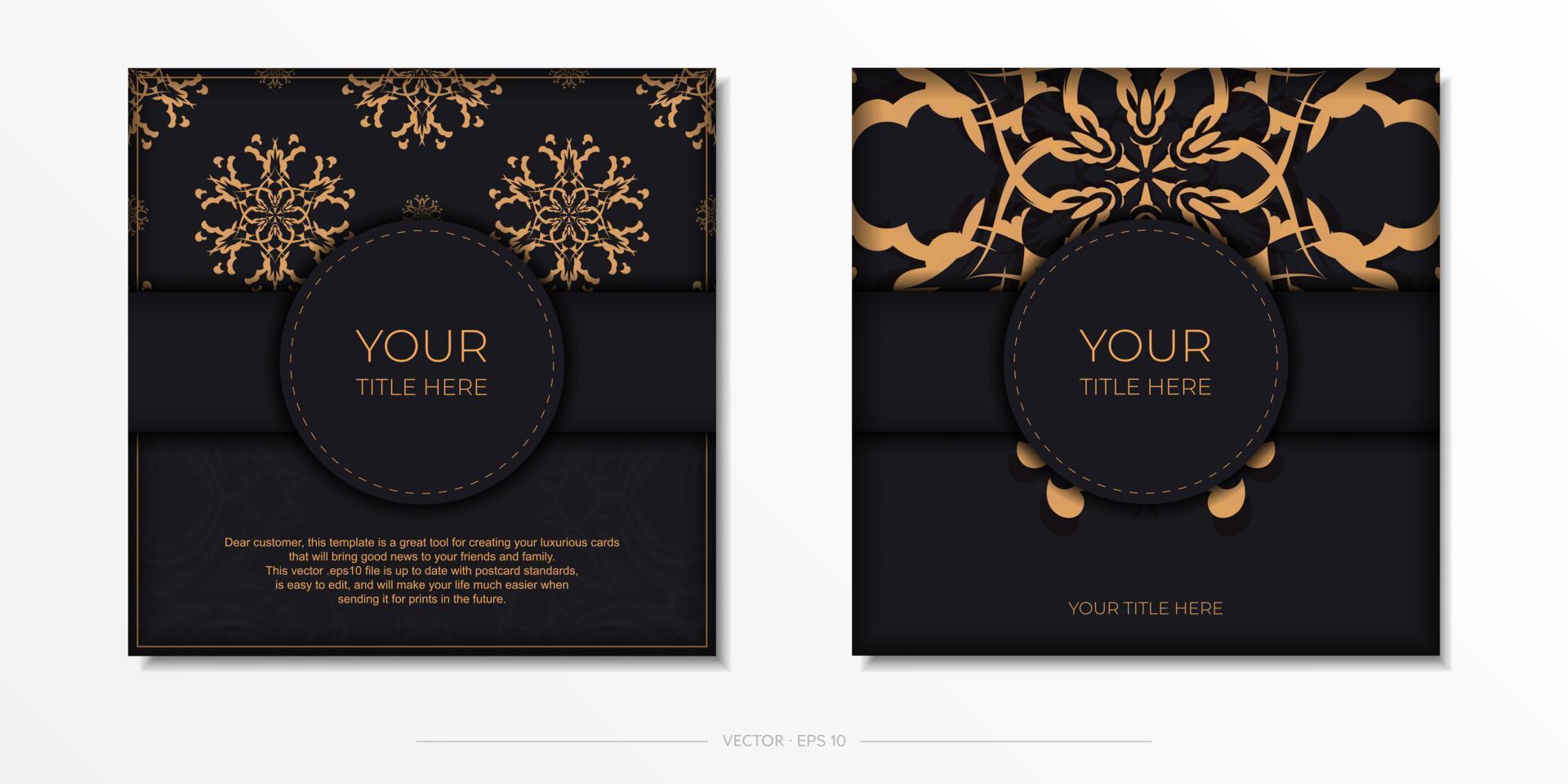 Set of vector postcards in black color with Indian patterns. Invitation card design with mandala ornament.