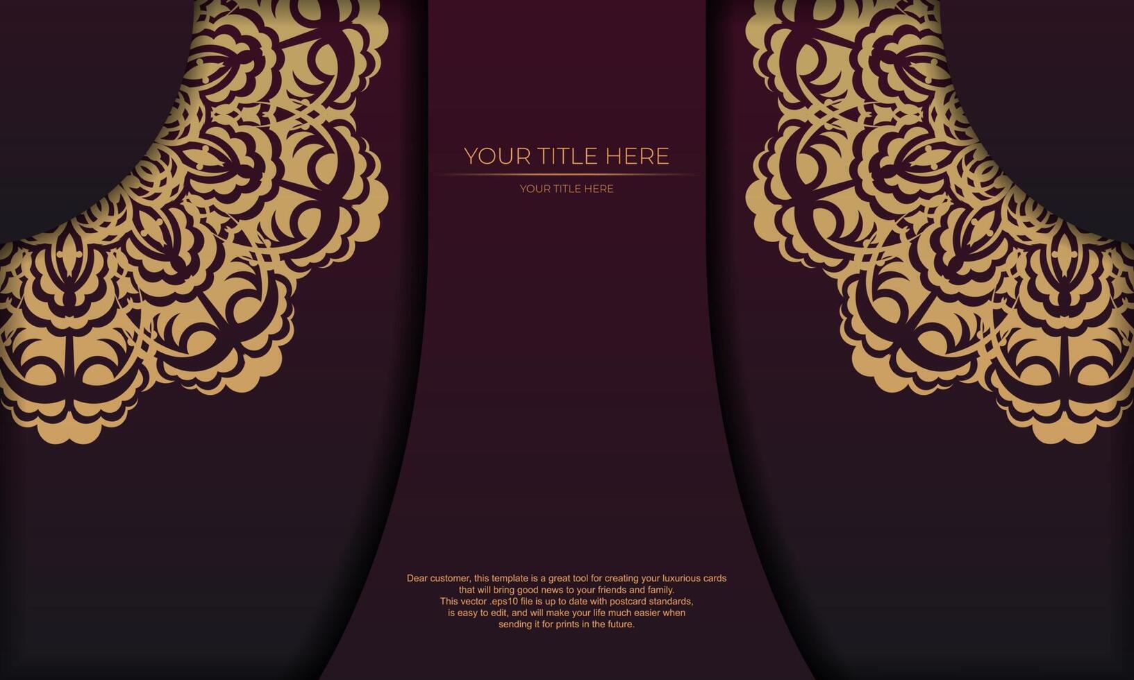 Burgundy banner template with vintage ornaments and place for your text. Print-ready invitation design with mandala ornament. vector
