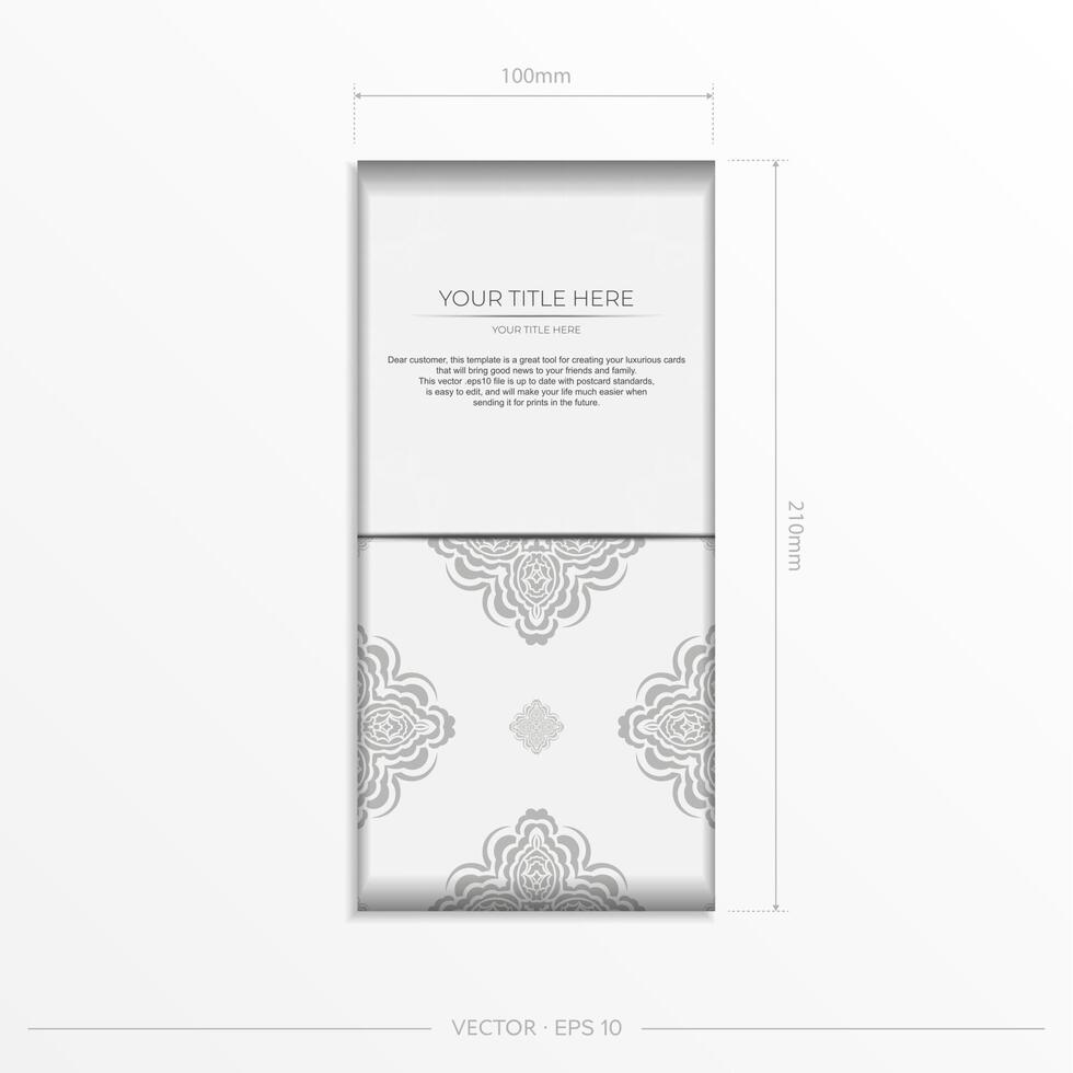 Luxurious Vector Preparing Greeting Cards White Colors with Indian Patterns. Template for print design invitation card with mandala ornament.