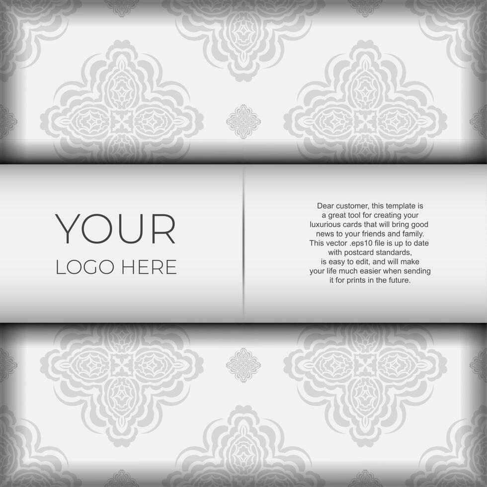 Luxurious Preparing postcards White colors with Indian patterns. Template for print design invitation card with mandala ornament. vector