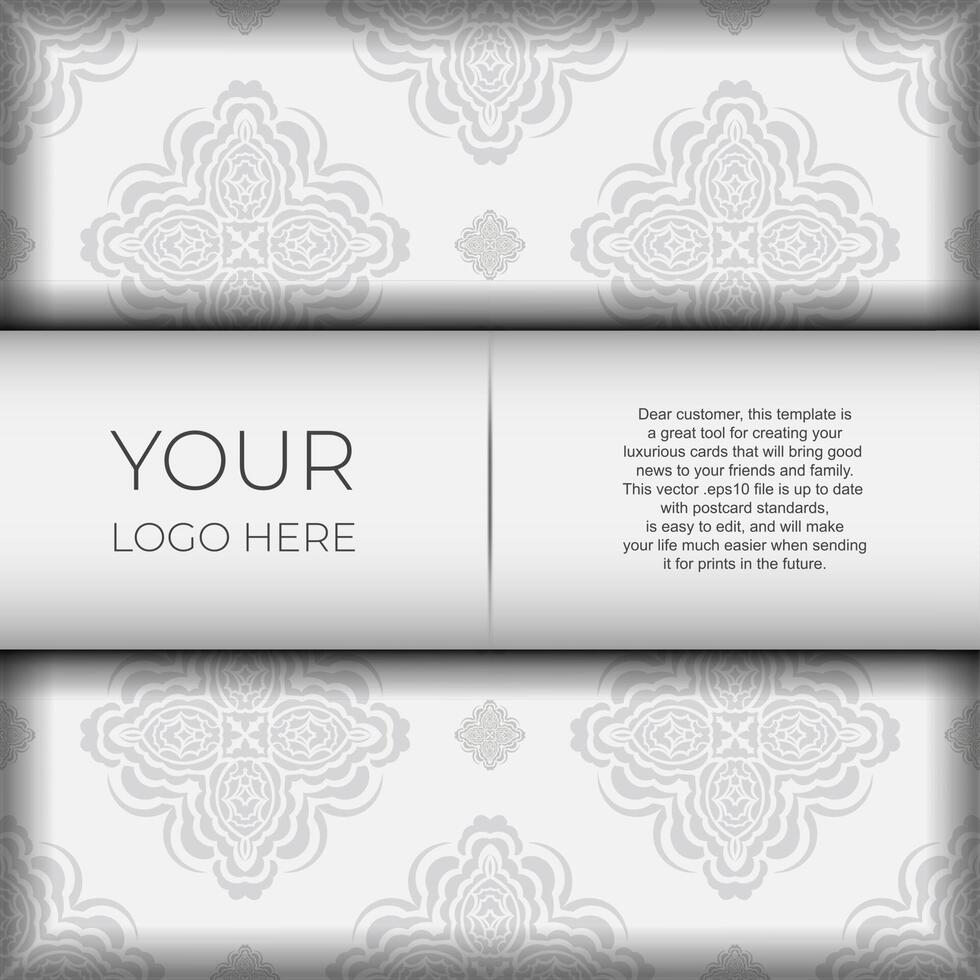 Luxurious Preparing postcards White colors with Indian patterns. Template for print design invitation card with mandala ornament. vector