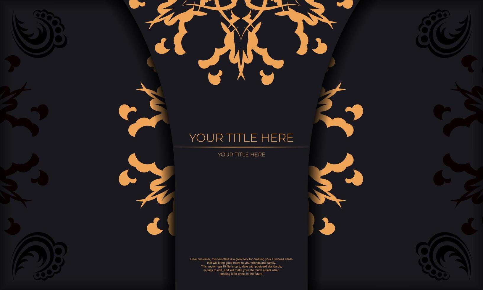 Black template banner with Indian ornaments and place for your design. Invitation card design with mandala patterns. vector