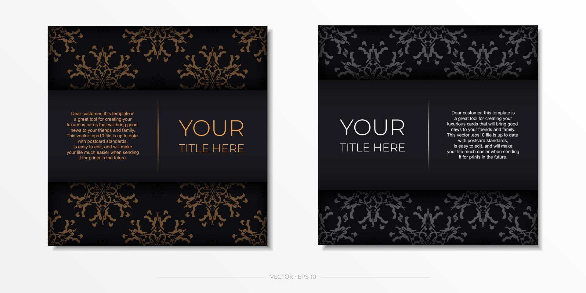Set of Preparing postcards in black with Indian patterns. Vector Template for print design
