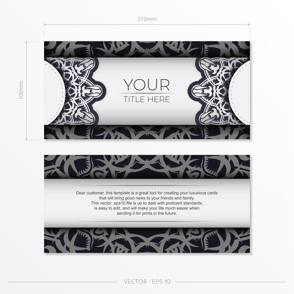 Vintage White postcard preparation with abstract ornament. Vector Template for printing design invitation card with vintage patterns.