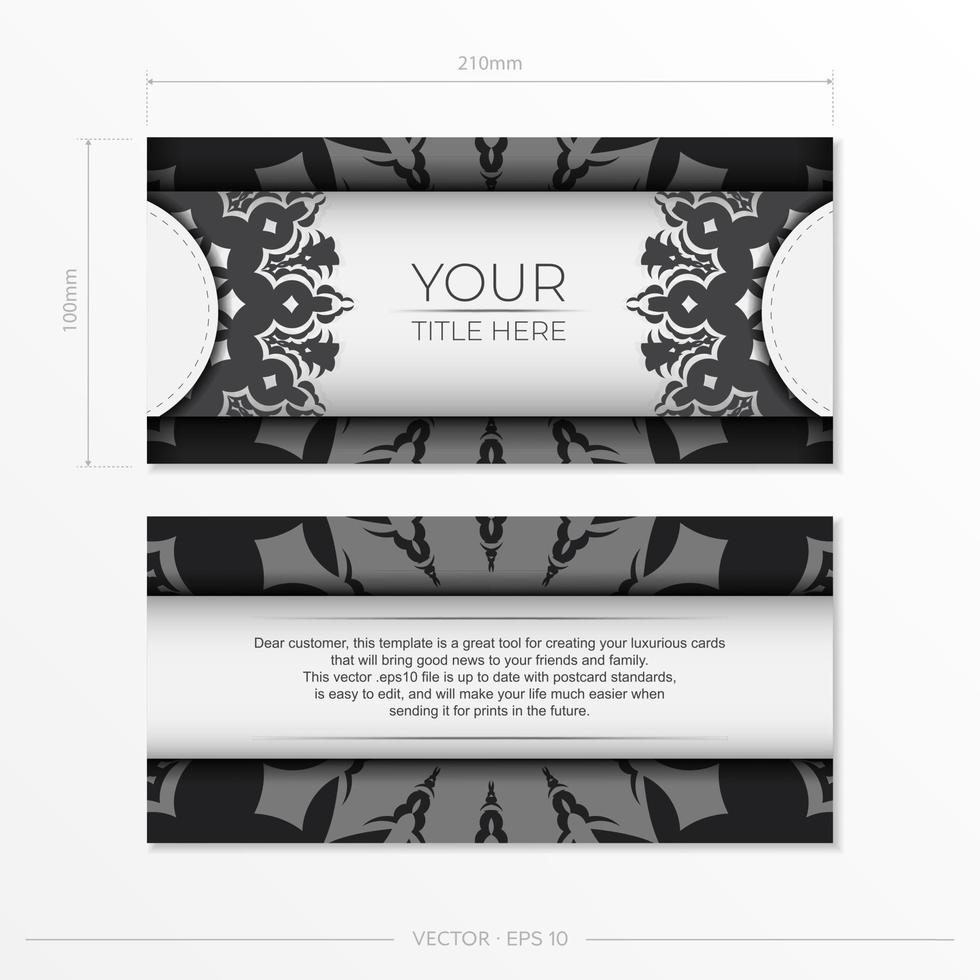 Stylish vector Template for print design postcard in white color with luxury Greek ornaments. Preparing an invitation card with vintage patterns.