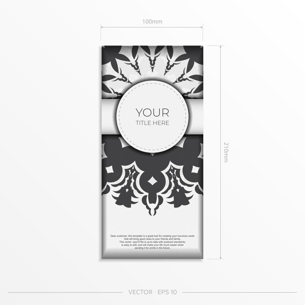 Stylish Ready-to-print white postcard design with luxurious Greek patterns. Vector Invitation card template with vintage ornament.