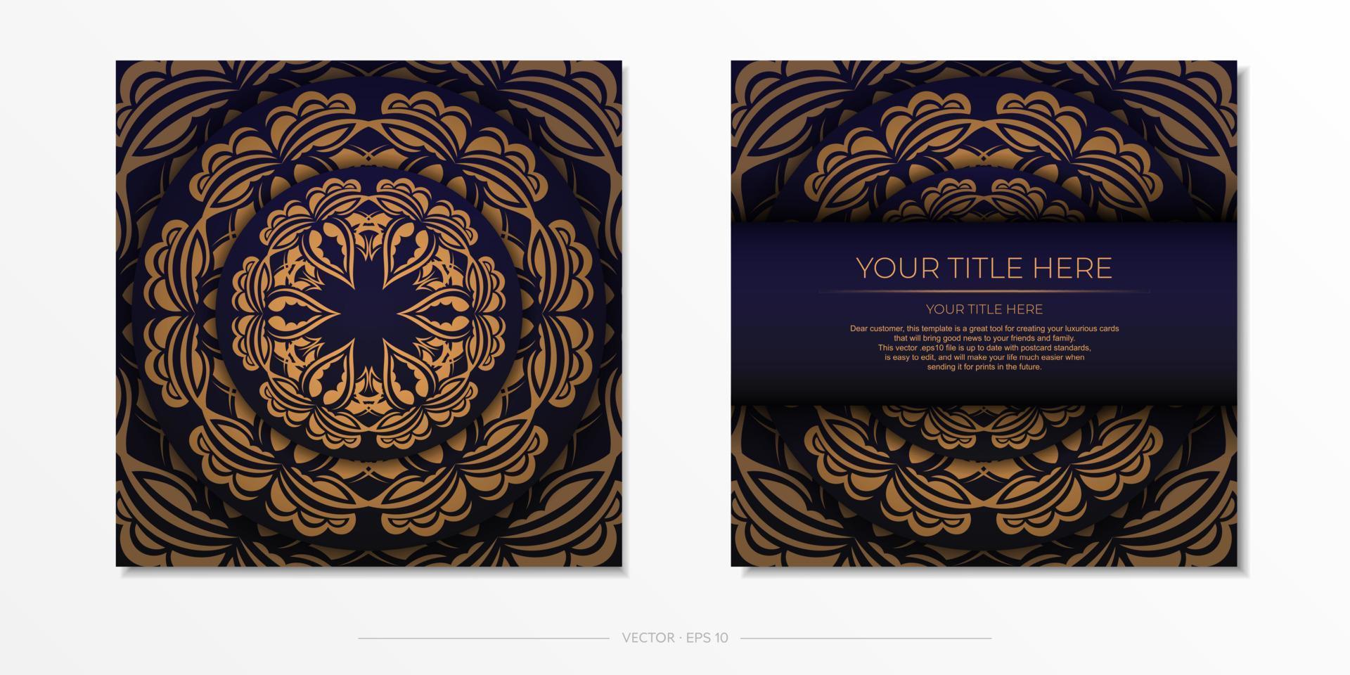 Stylish purple postcard design with luxurious Greek ornaments. Stylish invitation with vintage patterns. vector