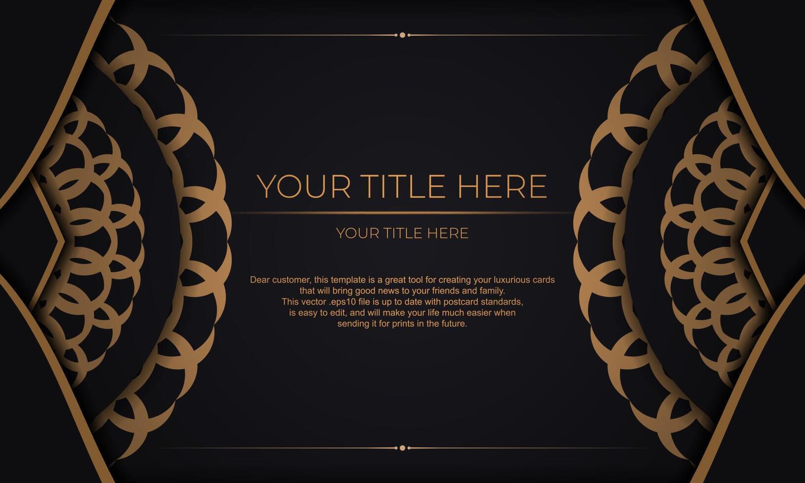 Vector design of invitation card with luxurious patterns. Black banner with greek luxury ornaments for your design.
