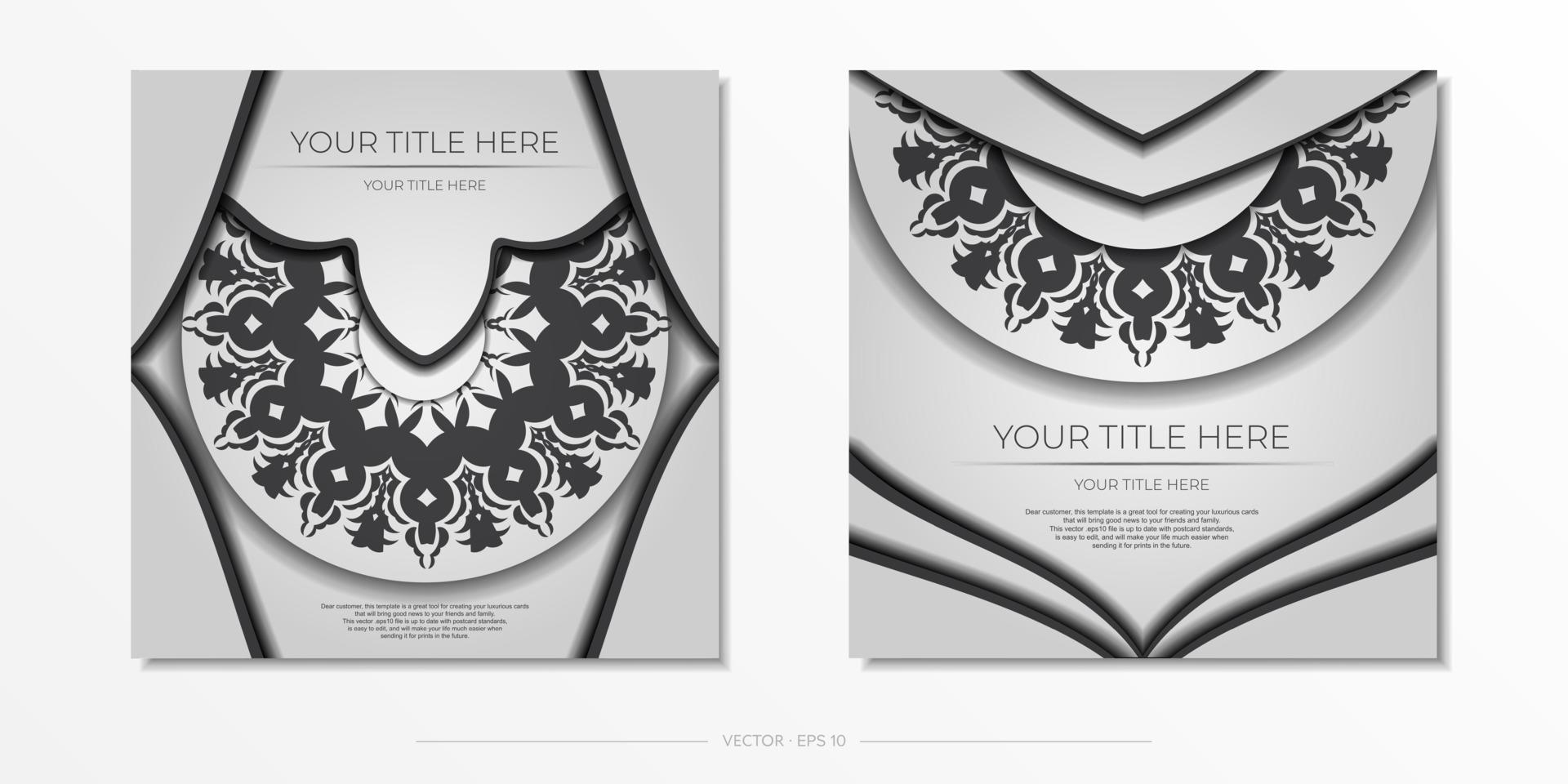 Stylish white postcard design with luxurious Greek ornaments. Stylish invitation with vintage patterns. vector