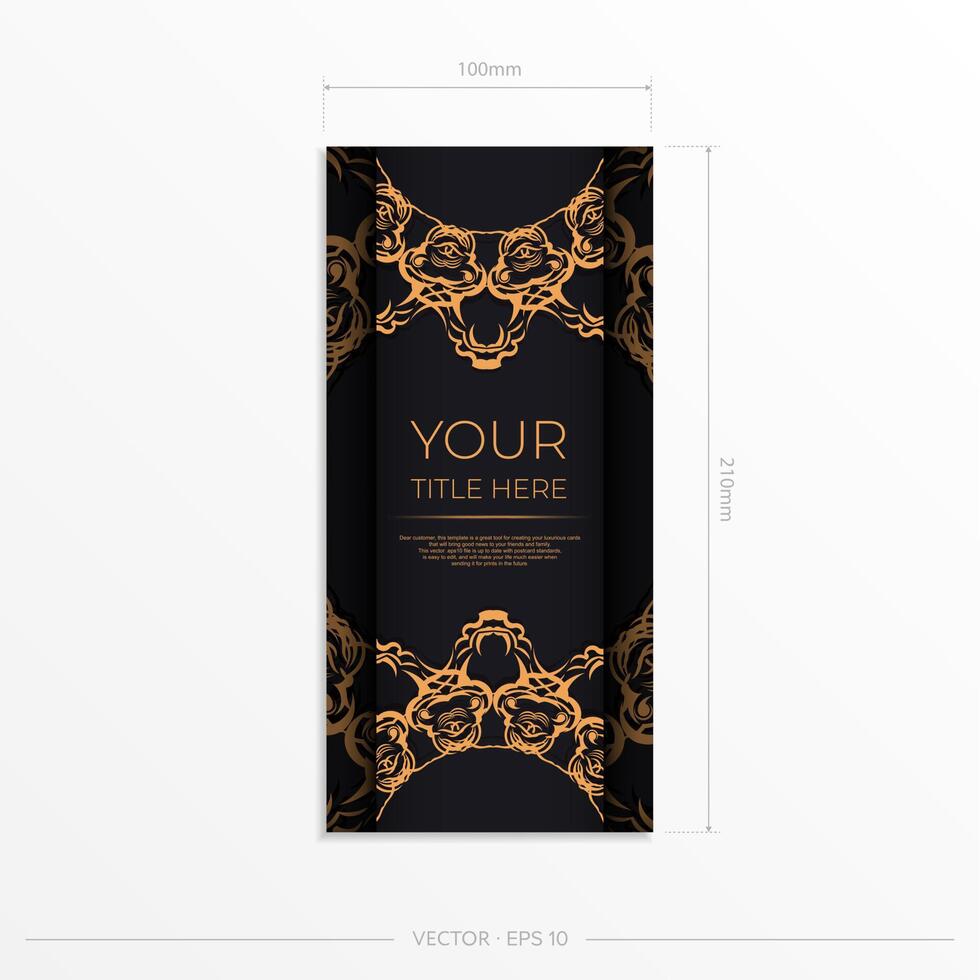 Rectangular postcards in black with luxurious gold patterns. Invitation card design with vintage ornament. vector