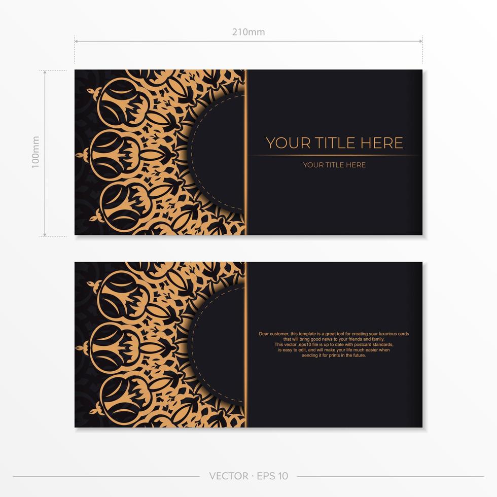 Rectangular Vector postcards in Black color with luxurious ornaments. Invitation card design with vintage patterns.